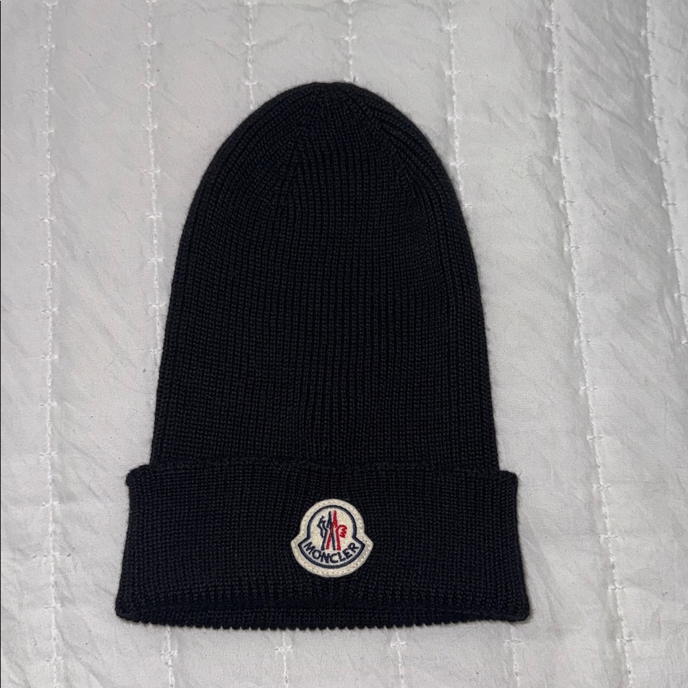 Moncler Black Wool Beanie with Logo